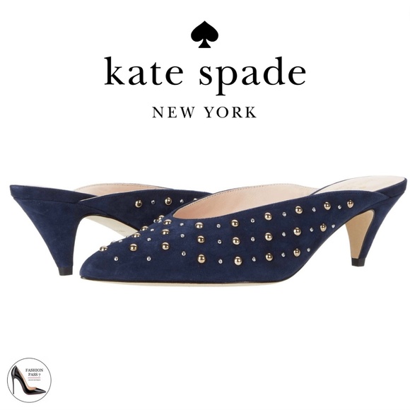 kate spade Shoes - Kate Spade Surie Blue Suede Kitten Heels Pumps Pointed Toe Mule Sandals 9